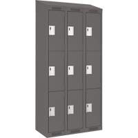 Clean Line Lockers, 3 -tier, Bank of 3, 36" x 18" x 78", Steel, Charcoal, Rivet (Assembled) Groupe Belzile Dickner