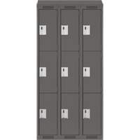 Clean Line Lockers, 3 -tier, Bank of 3, 36" x 18" x 78", Steel, Charcoal, Rivet (Assembled) Groupe Belzile Dickner