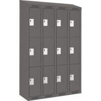 Clean Line Lockers, 3 -tier, Bank of 4, 48" x 18" x 78", Steel, Charcoal, Rivet (Assembled) Groupe Belzile Dickner