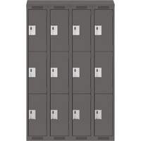 Clean Line Lockers, 3 -tier, Bank of 4, 48" x 18" x 78", Steel, Charcoal, Rivet (Assembled) Groupe Belzile Dickner