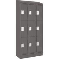 Clean Line Lockers, 3 -tier, Bank of 3, 36" x 18" x 82", Steel, Charcoal, Rivet (Assembled) Groupe Belzile Dickner