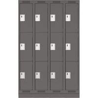 Clean Line Lockers, 3 -tier, Bank of 4, 48" x 18" x 76", Steel, Charcoal, Rivet (Assembled) Groupe Belzile Dickner