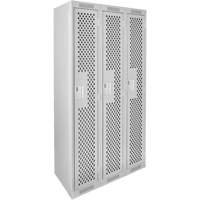 Clean Line Lockers, Bank of 3, 36" x 12" x 72", Steel, Grey, Rivet (Assembled), Perforated Groupe Belzile Dickner