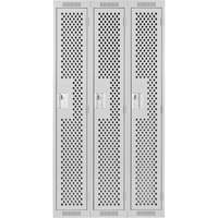 Clean Line Lockers, Bank of 3, 36" x 12" x 72", Steel, Grey, Rivet (Assembled), Perforated Groupe Belzile Dickner