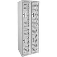 Clean Line Lockers, 2 -tier, Bank of 2, 24" x 15" x 72", Steel, Grey, Rivet (Assembled), Perforated Groupe Belzile Dickner