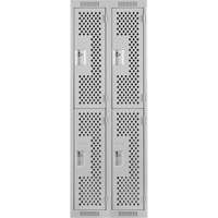 Clean Line Lockers, 2 -tier, Bank of 2, 24" x 15" x 72", Steel, Grey, Rivet (Assembled), Perforated Groupe Belzile Dickner