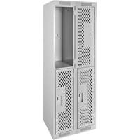 Clean Line Lockers, 2 -tier, Bank of 2, 24" x 15" x 72", Steel, Grey, Rivet (Assembled), Perforated Groupe Belzile Dickner