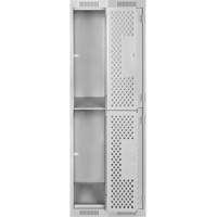 Clean Line Lockers, 2 -tier, Bank of 2, 24" x 15" x 72", Steel, Grey, Rivet (Assembled), Perforated Groupe Belzile Dickner