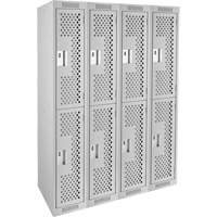Clean Line Lockers, 2 -tier, Bank of 4, 48" x 12" x 72", Steel, Grey, Rivet (Assembled), Perforated Groupe Belzile Dickner