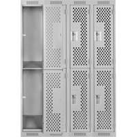 Clean Line Lockers, 2 -tier, Bank of 4, 48" x 12" x 72", Steel, Grey, Rivet (Assembled), Perforated Groupe Belzile Dickner