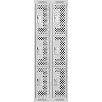 Clean Line Lockers, 3 -tier, Bank of 2, 24" x 12" x 72", Steel, Grey, Rivet (Assembled), Perforated Groupe Belzile Dickner