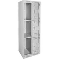 Clean Line Lockers, 3 -tier, Bank of 2, 24" x 12" x 72", Steel, Grey, Rivet (Assembled), Perforated Groupe Belzile Dickner
