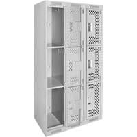 Clean Line Lockers, 3 -tier, Bank of 3, 36" x 12" x 72", Steel, Grey, Rivet (Assembled), Perforated Groupe Belzile Dickner