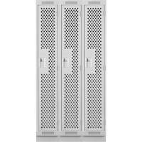 Clean Line Lockers, Bank of 3, 36" x 15" x 76", Steel, Grey, Rivet (Assembled), Perforated Groupe Belzile Dickner