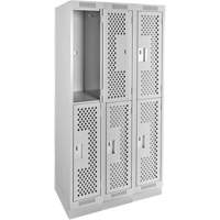 Clean Line Lockers, 2 -tier, Bank of 3, 36" x 18" x 76", Steel, Grey, Rivet (Assembled), Perforated Groupe Belzile Dickner