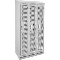 Clean Line Lockers, Bank of 3, 36" x 18" x 82", Steel, Grey, Rivet (Assembled), Perforated Groupe Belzile Dickner