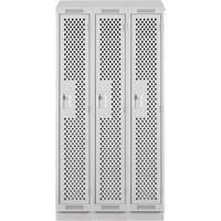 Clean Line Lockers, Bank of 3, 36" x 18" x 82", Steel, Grey, Rivet (Assembled), Perforated Groupe Belzile Dickner