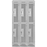 Clean Line Lockers, 2 -tier, Bank of 3, 36" x 15" x 82", Steel, Grey, Rivet (Assembled), Perforated Groupe Belzile Dickner