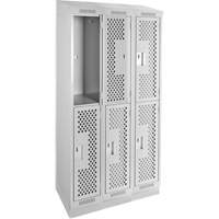 Clean Line Lockers, 2 -tier, Bank of 3, 36" x 15" x 82", Steel, Grey, Rivet (Assembled), Perforated Groupe Belzile Dickner