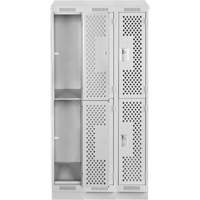 Clean Line Lockers, 2 -tier, Bank of 3, 36" x 15" x 82", Steel, Grey, Rivet (Assembled), Perforated Groupe Belzile Dickner