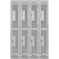 Clean Line Lockers, 2 -tier, Bank of 4, 48" x 15" x 82", Steel, Grey, Rivet (Assembled), Perforated Groupe Belzile Dickner
