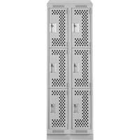 Clean Line Lockers, 3 -tier, Bank of 2, 24" x 15" x 82", Steel, Grey, Rivet (Assembled), Perforated Groupe Belzile Dickner
