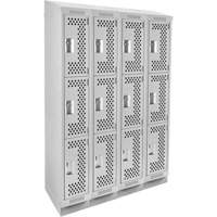 Clean Line Lockers, 3 -tier, Bank of 4, 48" x 15" x 82", Steel, Grey, Rivet (Assembled), Perforated Groupe Belzile Dickner