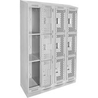 Clean Line Lockers, 3 -tier, Bank of 4, 48" x 15" x 82", Steel, Grey, Rivet (Assembled), Perforated Groupe Belzile Dickner