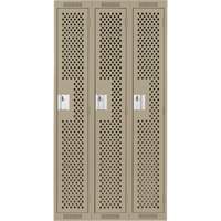 Clean Line Lockers, Bank of 3, 36" x 12" x 72", Steel, Beige, Rivet (Assembled), Perforated Groupe Belzile Dickner
