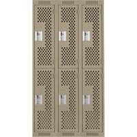 Clean Line Lockers, 2 -tier, Bank of 3, 36" x 12" x 72", Steel, Beige, Rivet (Assembled), Perforated Groupe Belzile Dickner