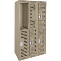Clean Line Lockers, 2 -tier, Bank of 3, 36" x 12" x 72", Steel, Beige, Rivet (Assembled), Perforated Groupe Belzile Dickner
