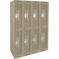 Clean Line Lockers, 2 -tier, Bank of 4, 48" x 12" x 72", Steel, Beige, Rivet (Assembled), Perforated Groupe Belzile Dickner