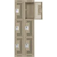 Clean Line Lockers, 3 -tier, Bank of 2, 24" x 12" x 72", Steel, Beige, Rivet (Assembled), Perforated Groupe Belzile Dickner
