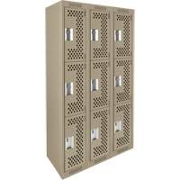 Clean Line Lockers, 3 -tier, Bank of 3, 36" x 12" x 72", Steel, Beige, Rivet (Assembled), Perforated Groupe Belzile Dickner