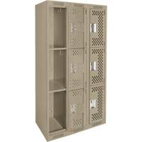 Clean Line Lockers, 3 -tier, Bank of 3, 36" x 12" x 72", Steel, Beige, Rivet (Assembled), Perforated Groupe Belzile Dickner