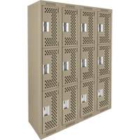 Clean Line Lockers, 3 -tier, Bank of 4, 48" x 12" x 72", Steel, Beige, Rivet (Assembled), Perforated Groupe Belzile Dickner