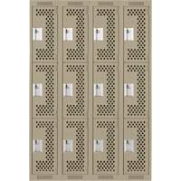 Clean Line Lockers, 3 -tier, Bank of 4, 48" x 12" x 72", Steel, Beige, Rivet (Assembled), Perforated Groupe Belzile Dickner