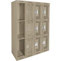Clean Line Lockers, 3 -tier, Bank of 4, 48" x 12" x 72", Steel, Beige, Rivet (Assembled), Perforated Groupe Belzile Dickner