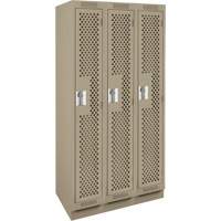 Clean Line Lockers, Bank of 3, 36" x 15" x 76", Steel, Beige, Rivet (Assembled), Perforated Groupe Belzile Dickner