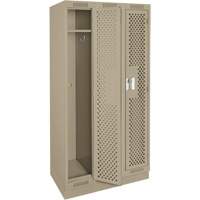 Clean Line Lockers, Bank of 3, 36" x 15" x 76", Steel, Beige, Rivet (Assembled), Perforated Groupe Belzile Dickner