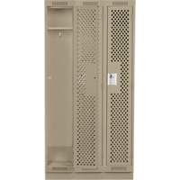 Clean Line Lockers, Bank of 3, 36" x 15" x 76", Steel, Beige, Rivet (Assembled), Perforated Groupe Belzile Dickner
