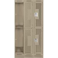 Casiers Clean Line, 2 niveaux, Bloc de 3, 36" x 18" x 76", Acier, Beige, Rivet (assembl&eacute;), Perfor&eacute; Groupe Belzile Dickner