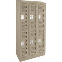 Clean Line Lockers, 2 -tier, Bank of 3, 36" x 15" x 82", Steel, Beige, Rivet (Assembled), Perforated Groupe Belzile Dickner