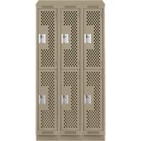 Clean Line Lockers, 2 -tier, Bank of 3, 36" x 15" x 82", Steel, Beige, Rivet (Assembled), Perforated Groupe Belzile Dickner