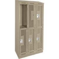 Clean Line Lockers, 2 -tier, Bank of 3, 36" x 15" x 82", Steel, Beige, Rivet (Assembled), Perforated Groupe Belzile Dickner