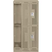Clean Line Lockers, 2 -tier, Bank of 3, 36" x 15" x 82", Steel, Beige, Rivet (Assembled), Perforated Groupe Belzile Dickner