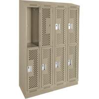 Clean Line Lockers, 2 -tier, Bank of 4, 48" x 15" x 82", Steel, Beige, Rivet (Assembled), Perforated Groupe Belzile Dickner