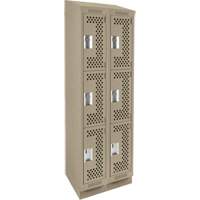 Clean Line Lockers, 3 -tier, Bank of 2, 24" x 15" x 82", Steel, Beige, Rivet (Assembled), Perforated Groupe Belzile Dickner