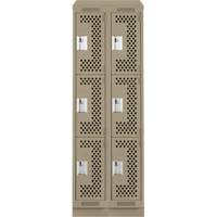 Clean Line Lockers, 3 -tier, Bank of 2, 24" x 15" x 82", Steel, Beige, Rivet (Assembled), Perforated Groupe Belzile Dickner