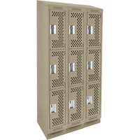 Clean Line Lockers, 3 -tier, Bank of 3, 36" x 15" x 82", Steel, Beige, Rivet (Assembled), Perforated Groupe Belzile Dickner